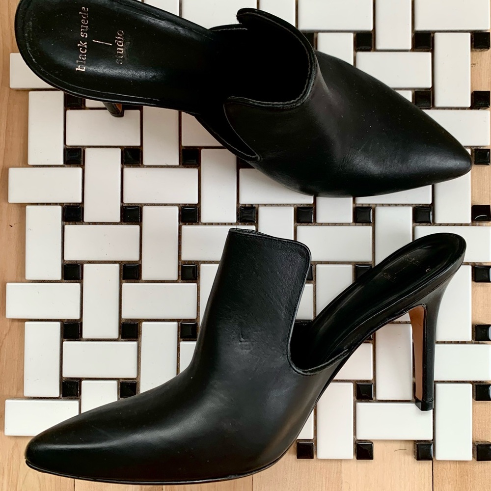 Black Suede Studio | 39 | Black Pointed Toe stiletto Mules